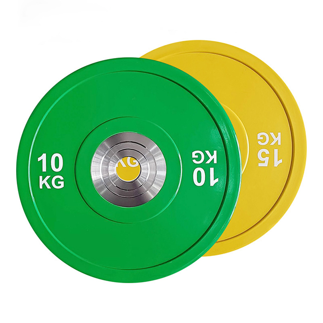 color bumper weight plate with steel hub